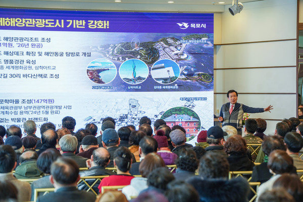 ▲ 박홍률 시장이 직접 2024 시민과의 대화에서 시 정책을 설명하고 있다.