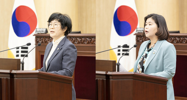 ▲ 박은경·박은정 의원 5분 자유발언 모습.